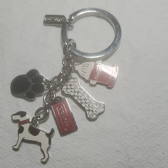 Coach Dog Charm Keychain - Black, Silver, and Red - Picture 1 of 5